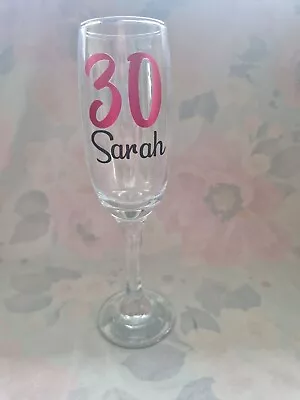 Personalised Champagne Flute Glass 18th 21st 30th 40th 50th 60th Birthday Gift  • £7