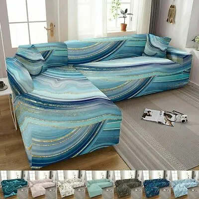 Elastic Sofa Cover For Living Room Adjustable Marble Sectional Slipcover L Shape • $26.37