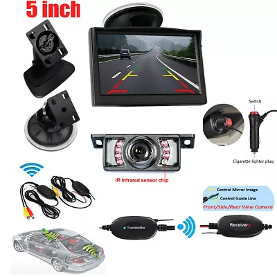 Wireless Car Rear View Kit 5  Mirror Screen + IR Night Vision Reversing Camera • $54.80