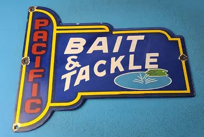 Vintage Pacific Bait Tackle Sign - Porcelain Fishing Service Gas Pump Sign • $144.47