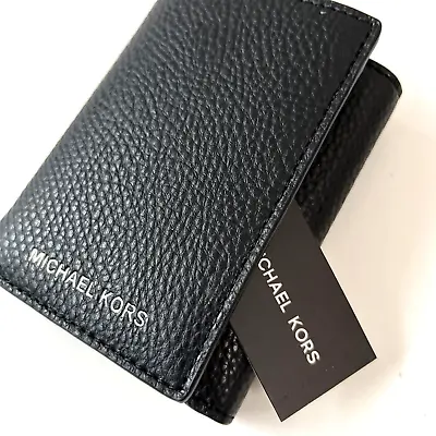 NWT $100 MICHAEL KORS Trifold Malone Wallet Card Case Embossed 39F2LMLE60 Black • $39.95