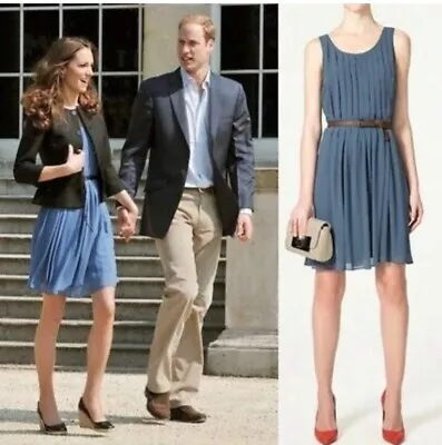 Zara Royal Blue “honeymoon” Chiffon Pleated Dress Size M • £25
