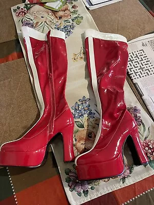 Wonder Woman Fancy Dress Red Long Fancy Dress Abba Boots UK 3 Vgc • £8