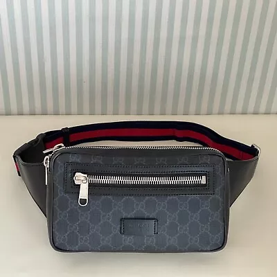 GUCCI GG Supreme Belt Waist Body Shoulder Bag Canvas Black Cross Body 474293 • $779.90