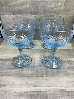 Anchor Hocking Mayfair Open Rose Azure Blue Champagne/Sherbet Glass Set Of 4 • $699.99