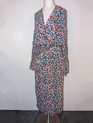 Zara Iconic Floral Maxi Dress Belted Wrapover Pink Blue With Pockets Size Large  • £20