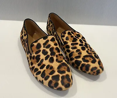 J Crew Factory Leopard Calf Hair Smoking Loafers Slip On Shoes Sz. 8.5 • $36.99
