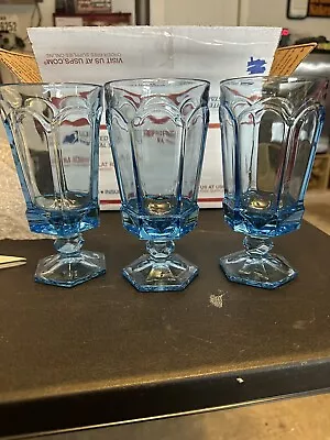 Fostoria VIRGINIA Light Blue Iced Tea Footed Glass Goblets 6⅞  Tall Set Of 3 • $35