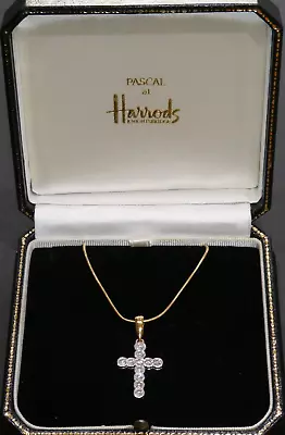 18ct Diamond Cross & 18ct Gold Chain Pascal At Harrods 11 X 3mm Diamonds - Boxed • £450