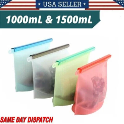 $10.07 • Buy Silicone Resealable Food Storage Freezer Bags Kitchen Vacuum Fresh Bags Zip Lock