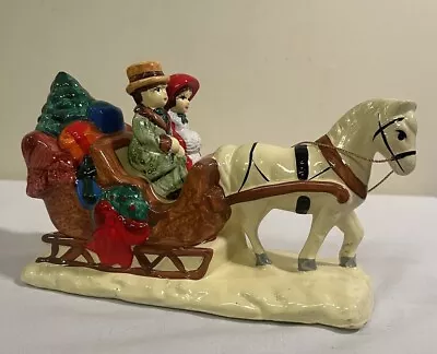 Vintage Xmas Horse Drawn Sleigh Music Box/Figurine Plays Jingle Bells Christmas • $15.99