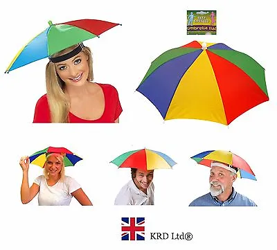 ADULT UMBRELLA HAT Novelty Costume Mens Ladies Multi Colour Festival Sun Rain UK • £4.47