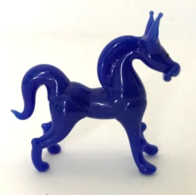 Vintage Unique Applied Glass Miniature Horse Royal Blue • $14.99