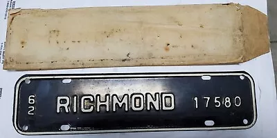 $18.99 • Buy Virginia 1962 CITY Of RICHMOND Virginia License Plate VA With Sleeve
