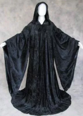 Hooded Velvet Wizard Cloak Cape Men Halloween With Sleeves Robe Various Colours  • $46.90