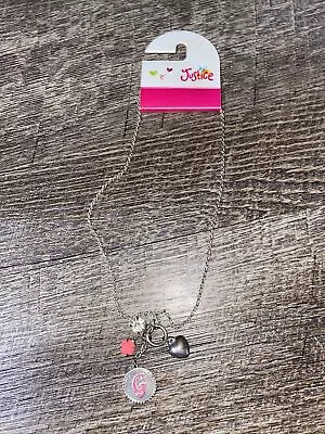 Justice Initial G Neon Pink Rhinestone Heart Charm Necklace Birthday Valentines • $15.99