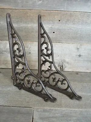 2 LARGE Shelf Braces Wall Brackets Cast Iron Brackets Vine Garden Corbels Rustic • $32.99