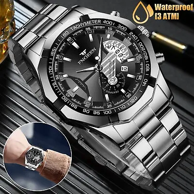 FNGEEN Waterproof Men Quartz Analog Wrist Watch Classic Stainless Steel Business • $12.98