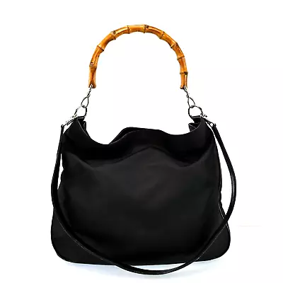 Auth GUCCI Bamboo Vintage 2Way Shoulder Hand Bag Nylon Leather Black B1840R603 • $120