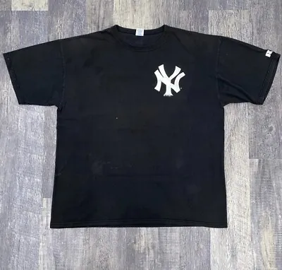 Vintage Russell Athletic Black Crew Neck T Shirt NY Yankees Baseball MLB 2000 • $18.99