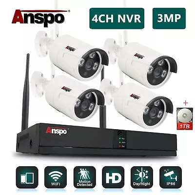 4CH 3MP HD Home Wireless Security Camera System CCTV WiFi Kit NVR Outdoor W/1TB • $188.89