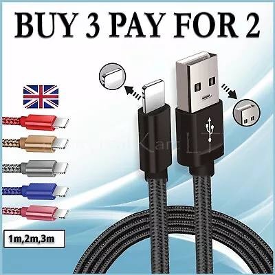 USB Cable For IPhone 7 8 6 5 X 11/11 Pro Long Charger Charging Fast Lead 2m 3m • £3.89