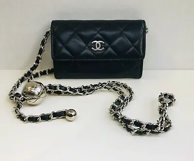 $569.89 • Buy Chanel CC Matelesse Quilted Leather Card Holder Mini Micro Adjust Strap Chain