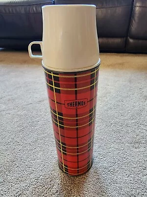 Red Plaid Thermos Bottle Quart Vintage Size Retro Picnic Insulated Container • $20