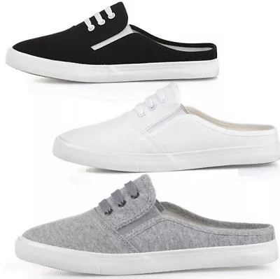 Women's Men's Canvas Trainers Slip On Mules Backless Casual Pumps Shoes Fashion • £23.29