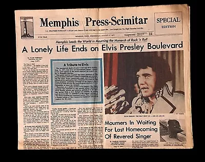 Elvis August 17 1977 Press Scimitar Death Newspaper SHIPS FROM MEMPHIS • $8.99