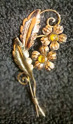 Vintage Van Dell Brooch/ Pin 1/20 12K GF On Sterling. Floral With Rhinestones.  • $35