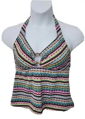 Via Marina Wms Tankini Top 16 Halter Colorful Stripe • $12