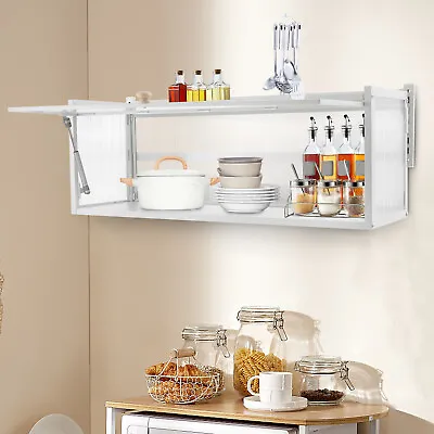 Wall-Mounted Cabinet With Flip-up Glass Door For Kitchen Dining Living Room • $79.99
