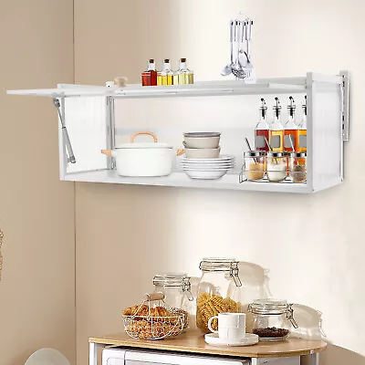 Wall-Mounted Storage Cabinet W/Flip-up Glass Door For Kitchen Living Room 25kg • $80