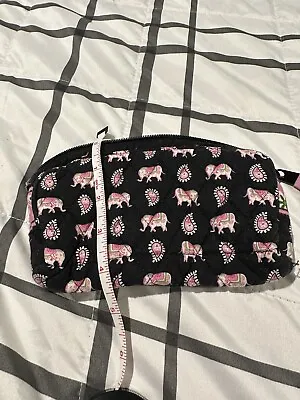 Vera Bradley PINK ELEPHANTS Black Zip Coin Purse Cosmetic Pouch Accessory Bag • $9.99