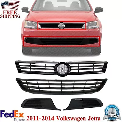 Upper & Lower Grille + Fog Light Covers Textured For 2011-2014 Volkswagen Jetta • $103.97