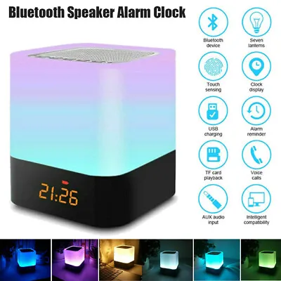 5in1 Bluetooth Music Speaker Alarm Clock Touch LED Night Light Desk Bedside Lamp • $40.03