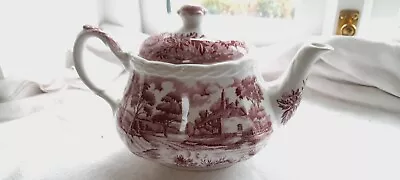 Country Style WH Grindley Staffordshire Pink And White Teapot • £10