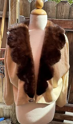 Vintage 50s Women’s Med Cardigan Jeweled Sweater Fur? • $50