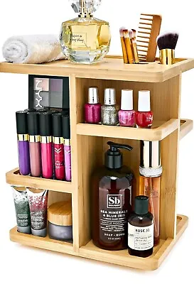 360° Bamboo Cosmetic Organizer Multi-Function Storage Carousel For Makeup • $28