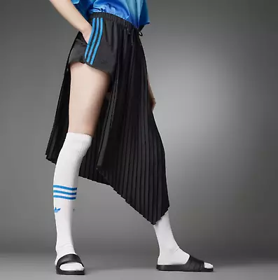 Adidas Black Blue Satin Elastic Waist Pleated Asymmetric Skirt Sz M • $48.99