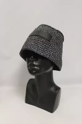 J W ANDERSON Crocheted Cotton Polyester Metallic Black Silver Bucket Hat - G12 • £9.99