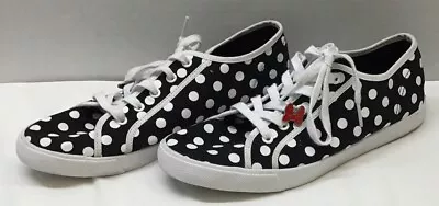 DISNEY MInnie Mouse Tennis Shoes Women’s Size 10 Black/White Polka Dots • $15