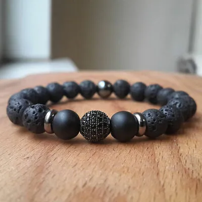 8Mm Black Lava Stone Beads Bracelet Set Skull Men Bracelets For Women Jewelery • $6.99