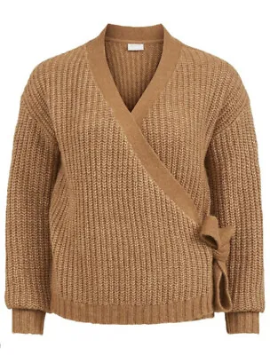 £14 • Buy Vila Tiger Brown Marl Soft Wrapover Tie Knit Cardigan- Size M 10-12