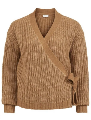 £14 • Buy Vila Tiger Brown Marl Soft Wrapover Tie Knit Cardigan- Size M 10-12
