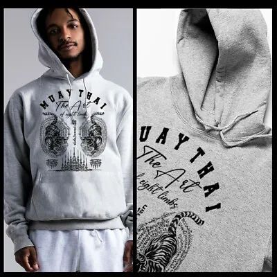 Muay Thai Hoodie Thai Boxing Yantra Tattoo Kickboxing Martial Arts XL Gray  • $49.99