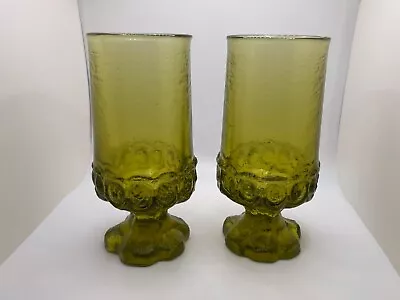 2 Tiffin Franciscan Madeira 6-1/2  Tall Iced Tea Glasses Olive Green Excellent! • $16