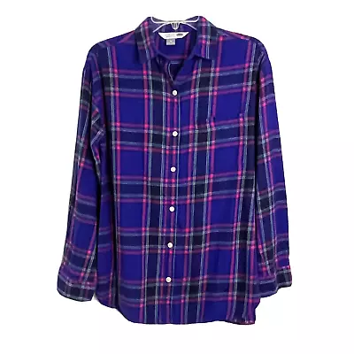 Old Navy Womens M Blue Plaid Boyfriend Fit Light Flannel Shirt Long Sleeve • £16.13