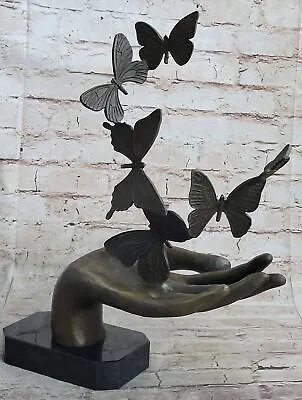Western Art Deco Bronze Marble Butterfly Butterflies Fly From Hand Sculpture Art • $199.50